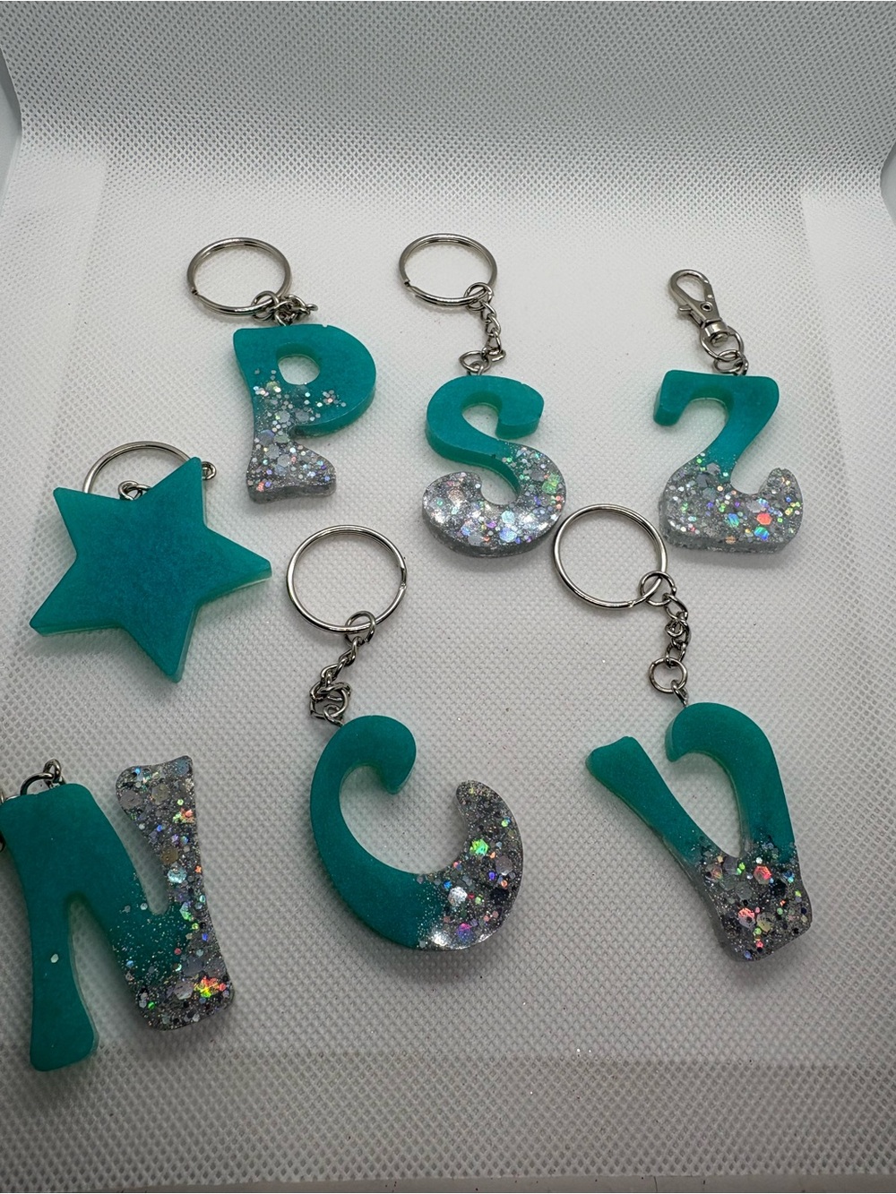 Teal Glitter Kids Initial Keychain - Sparkly Letter Charm